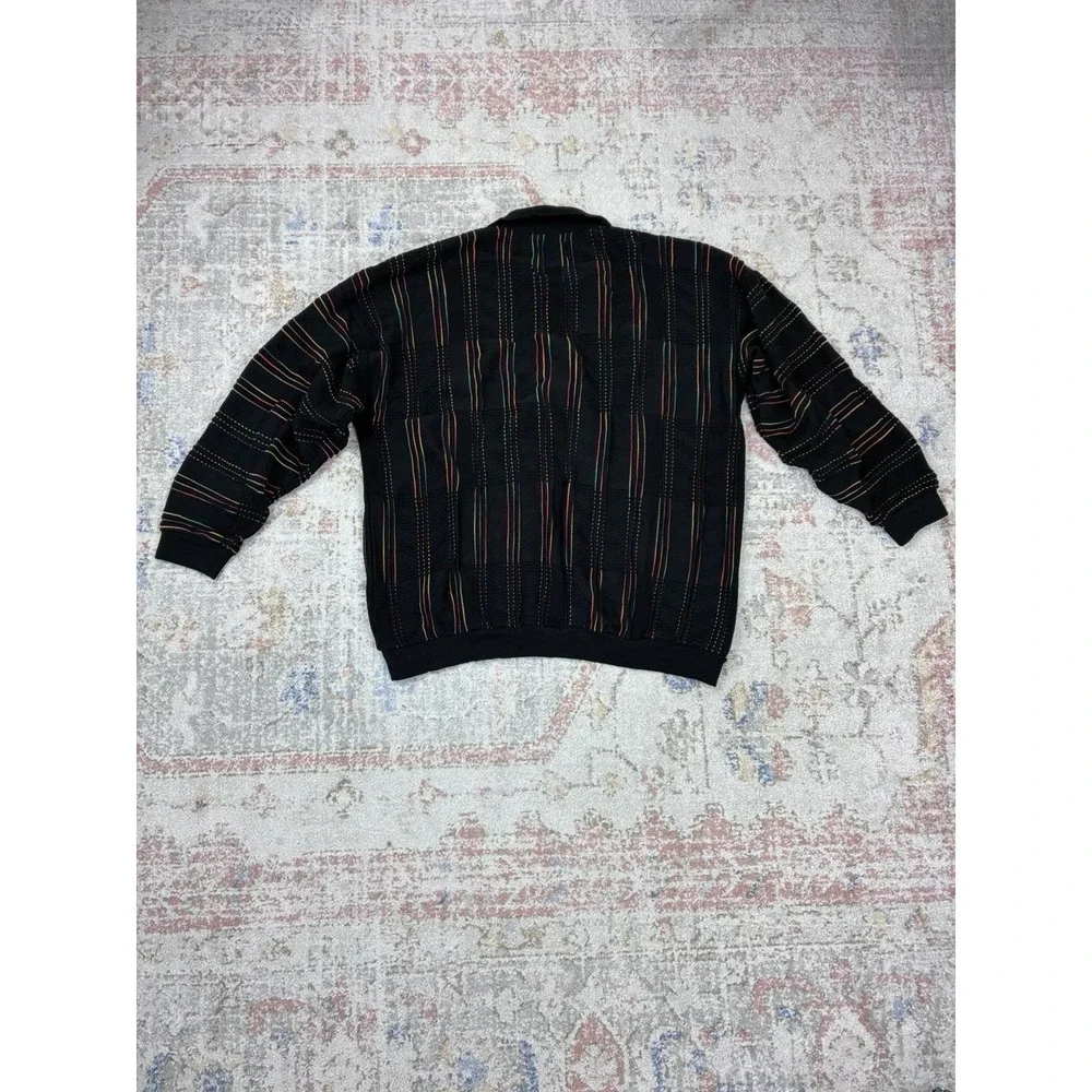 Vtg Tundra Canada 3D Knit Sweater Men's XXL  Black Multicolor 90's Biggie Cosby